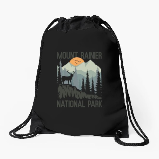 Mount Rainier National Park Mountains Deer Drawstring Bags