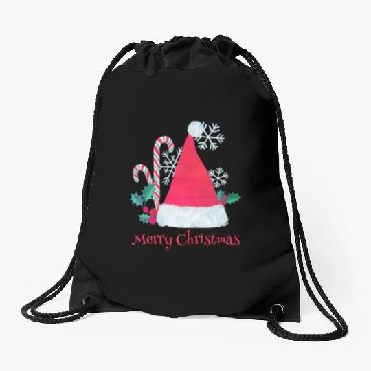 Santa Hat and Candy Canes for Christmas Drawstring Bags