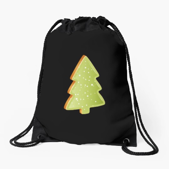 Fir tree cookie with green icing Drawstring Bags