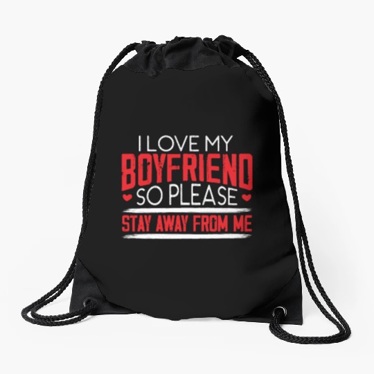I Love My Boyfriend Couple Valentines Day Drawstring Bags