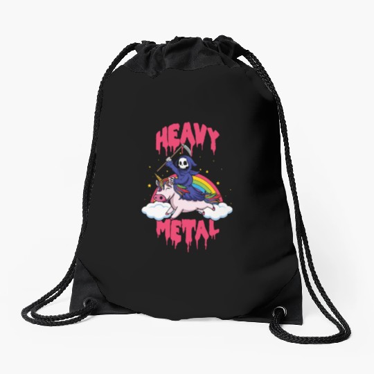 Grim Unicorn Rainbow Metal Music Heavy Rock Drawstring Bags