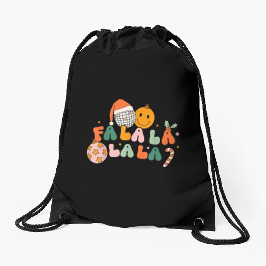 Retro Groovy Fa La La Christmas Cute Santa Hat Drawstring Bags