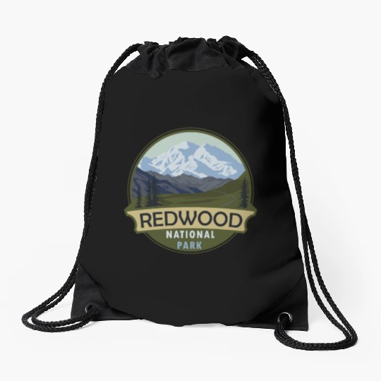 Cool Vintage Retro Redwood National Park Mountain Drawstring Bags
