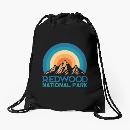 Cool Vintage Retro Redwood National Park Mountain Drawstring Bags