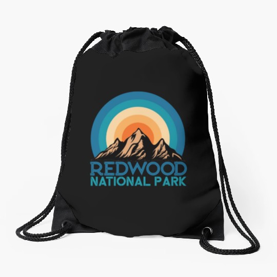 Cool Vintage Retro Redwood National Park Mountain Drawstring Bags
