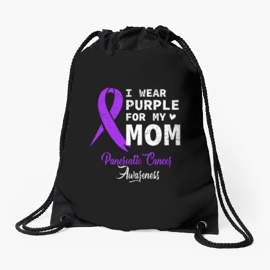 I Wear Purple For My Mom Pancreatic Cancer Awarene Drawstring Bags