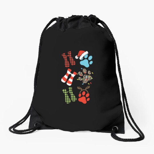 Xmas Christmas Ho Ho Ho Dog Paw Puppy Drawstring Bags