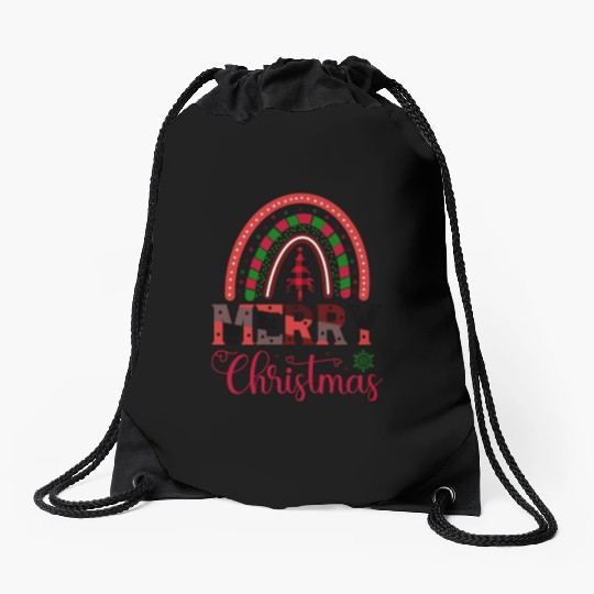 Xmas Merry Christmas Buffalo Plaid Fir Tree Drawstring Bags
