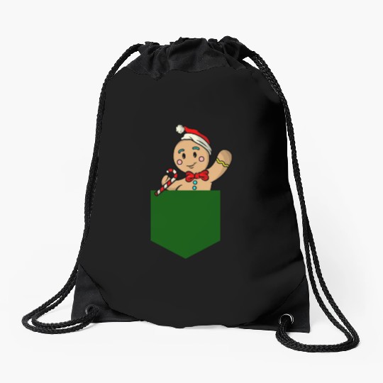 Christmas gingerbread man in breast pocket gift Drawstring Bags