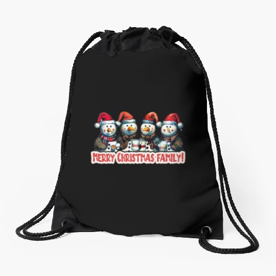 Snowmen in christmas coral, image for end of year, Drawstring Bags
