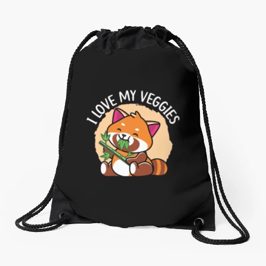 I Love My Veggies Red Panda Bear Whisperer Animal Drawstring Bags