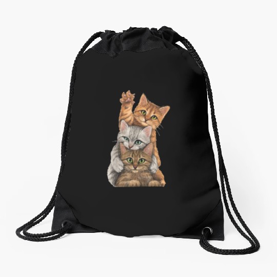 cute little Cats playing Wall lovers kitty kittens Drawstring Bags