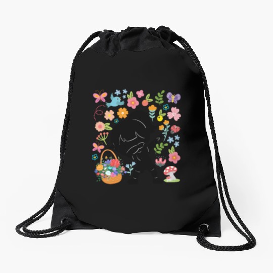 Silhouette Dabbing Girl Hippie Bouquet Spring Drawstring Bags