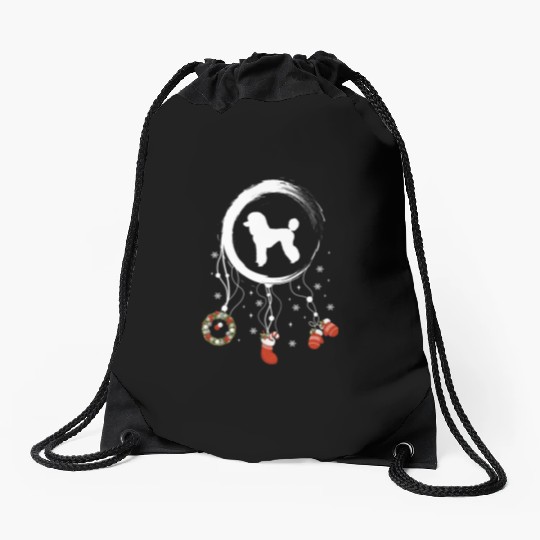 dog dreamcatcher Christmas Poodle Drawstring Bags