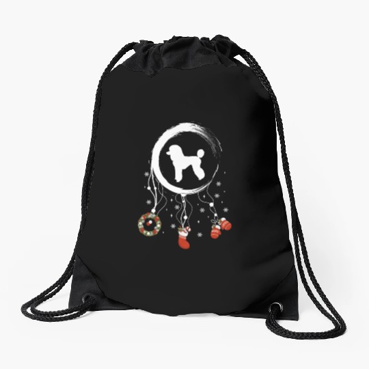 dog dreamcatcher Christmas Poodle Drawstring Bags