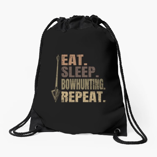 Eat Sleep Bowhunting Repeat Camo Archery Drawstring Bags