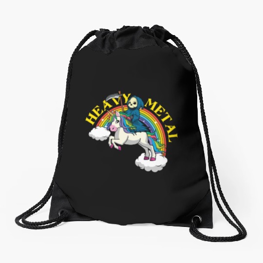 Skeleton Unicorn Rainbow Metal Music Heavy Rock Drawstring Bags