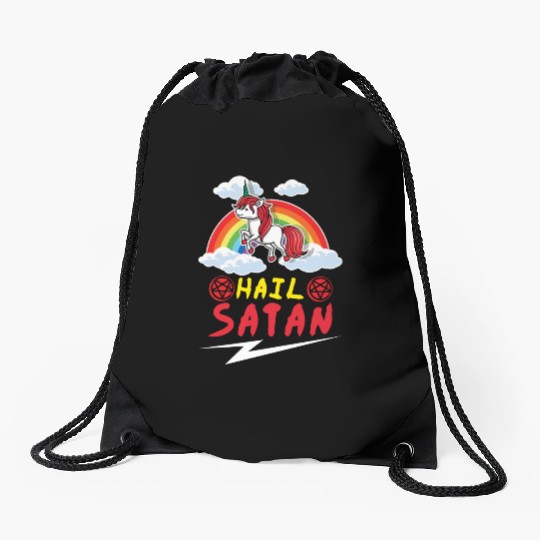 Satan Unicorn Rainbow Metal Music Lover Rock Drawstring Bags