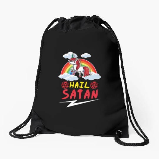 Satan Unicorn Rainbow Metal Music Lover Rock Drawstring Bags