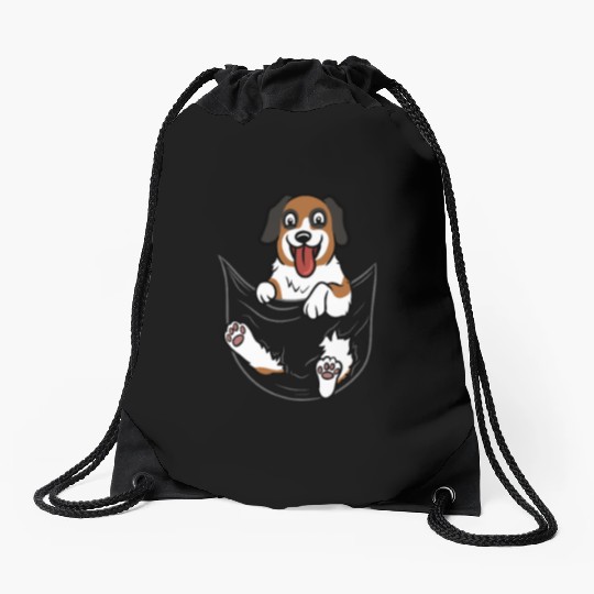 Saint Bernard Pocket Graphic Drawstring Bags