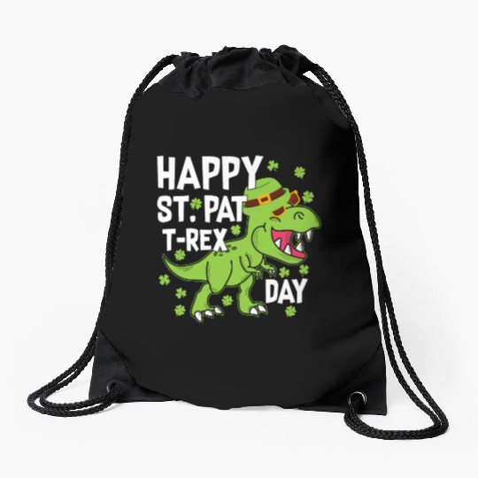 Happy St. Pat Trex Day Cool Dinosaur St. Patrick's Drawstring Bags