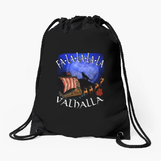 Fa La La La Valhalla Christmas Dragon Ship Vikings Drawstring Bags
