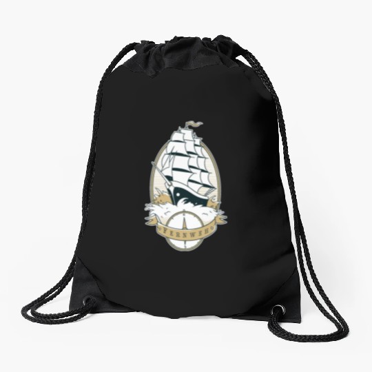 Old school ship waves sea sailing Old school ship Drawstring Bags