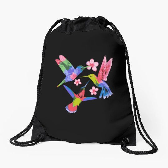 Rainbow Hummingbird Watercolor Colorful Bird Lover Drawstring Bags
