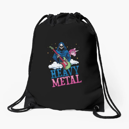 Grim Bone Unicorn Rainbow Metal Music Heavy Rock Drawstring Bags