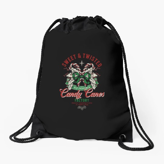 Sweet and Twisted Candy Canes Drawstring Bags