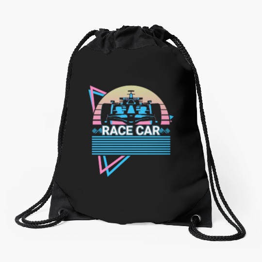 Race Car Retro Drawstring Bags