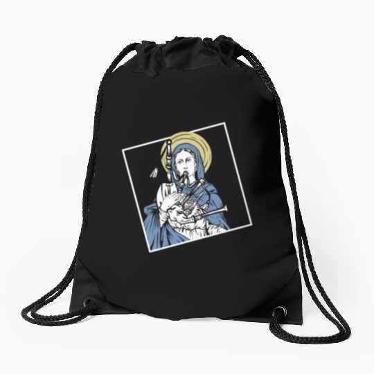 Mary Mother of Jesus Playing Bagpipes - Funny Drawstring Bags