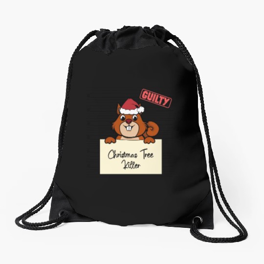 Squirrel christmas funny prison Drawstring Bags