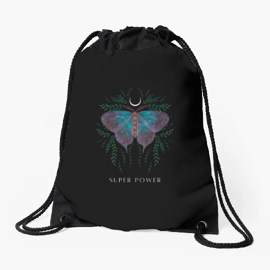 BUTERFLY GREEN AND PURPLE Drawstring Bags