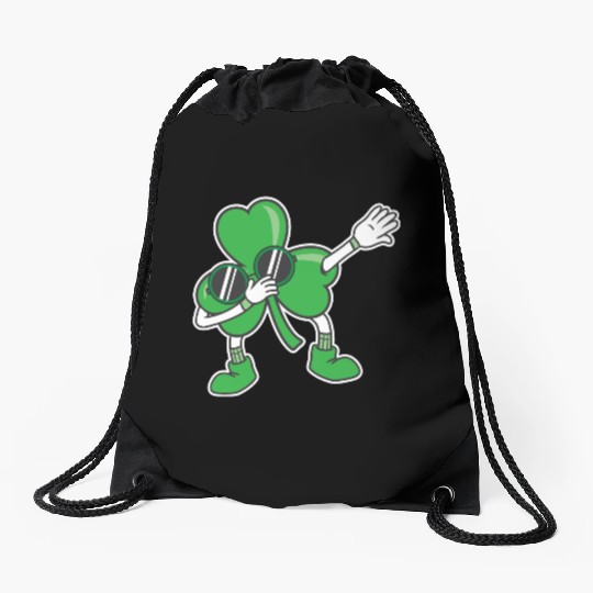 Dabbing Shamrock St Patrick's Day Lucky Clover Drawstring Bags