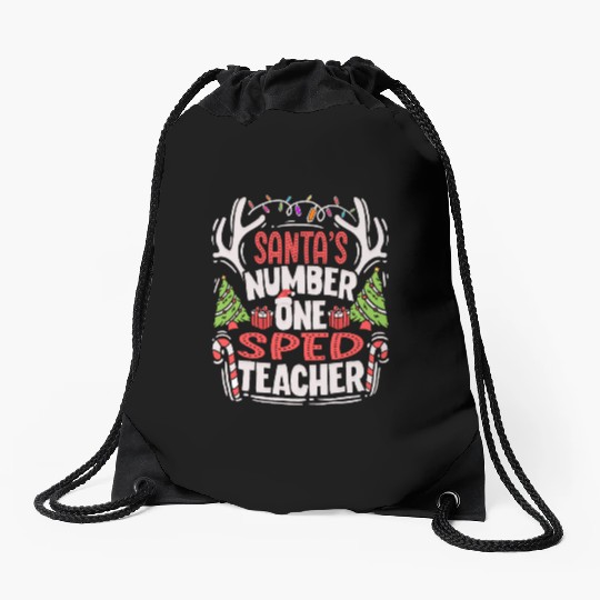 Santas Number One SPED Teacher Special Education Drawstring Bags