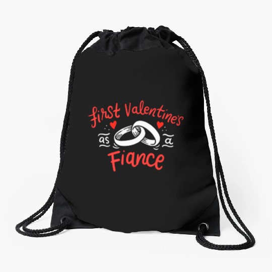 first valentines as fiance hearts day engagement Drawstring Bags