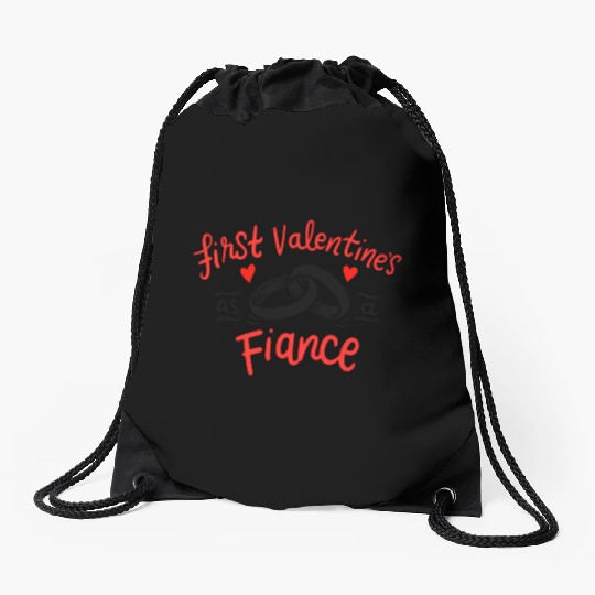 first valentine as fiance hearts day engagement Drawstring Bags