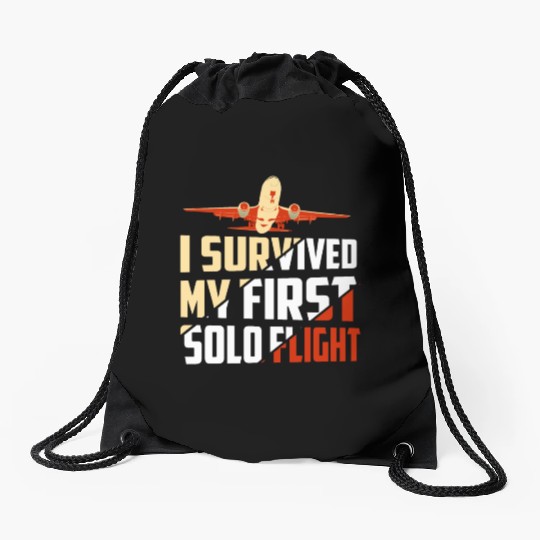I Survived My First Solo Flight Aviation Drawstring Bags