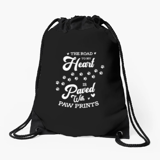 The Road To My Heart Is Paved With Paw Prints Drawstring Bags