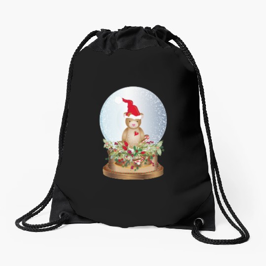 beautiful nostalgic snow globe with teddy bear Drawstring Bags