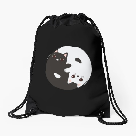 ying yang cat Drawstring Bags