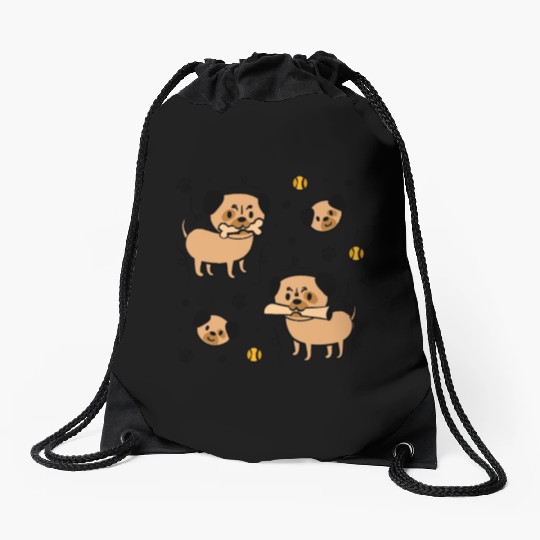 Cute Adorable Pug and Dog Paw Pattern Drawstring Bags