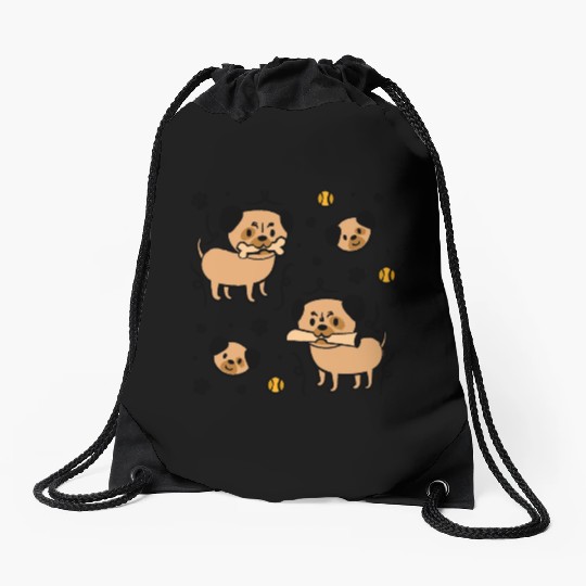Cute Adorable Pug and Dog Paw Pattern Drawstring Bags