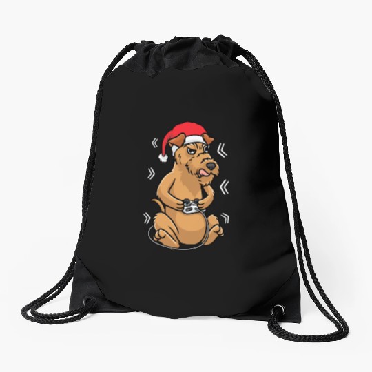 Christmas Irish Terrier Dog Video Game Gamer Drawstring Bags