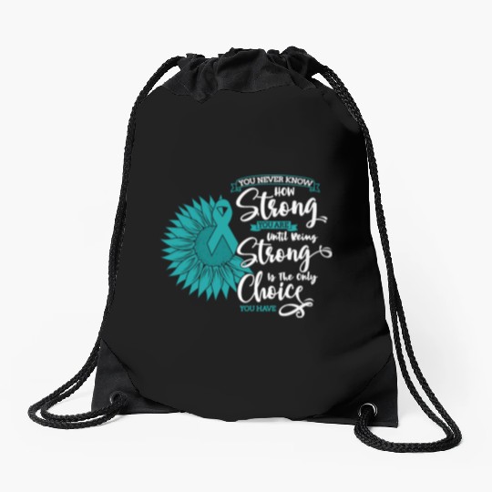 Cervical Cancer Awareness Month Teal Sunflower Drawstring Bags