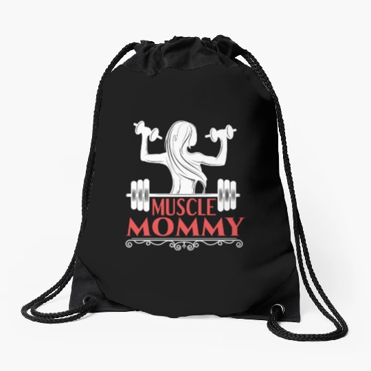Muscle Mommy fitness saying Drawstring Bags