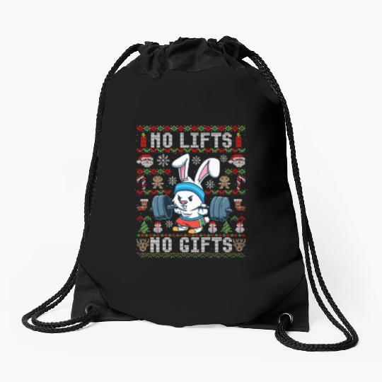 Funny No Lifts No Gifts Ugly Christmas Workout Drawstring Bags
