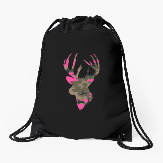 Deer Womens Camo Outfitter Black Drawstring Bags