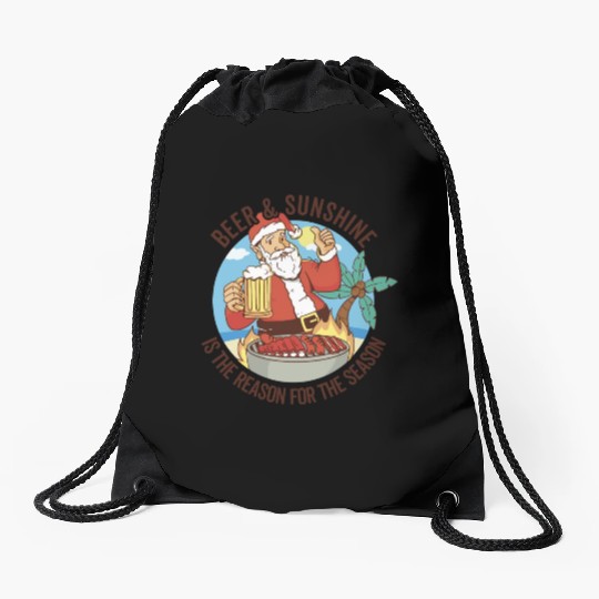 Summer Santa BBQ - Christmas In July Drawstring Bags